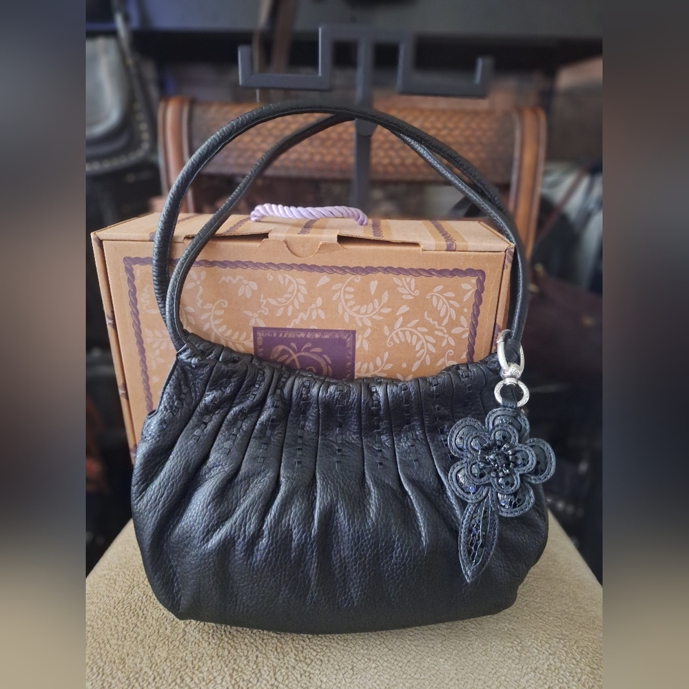 Brighton Black Leather Shoulder Bag with Bag Charm. NWOT